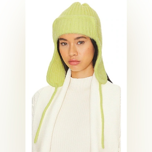 FREE PEOPLE Timber Fuzzy Knit Trapper Hat in lime - Picture 2 of 7